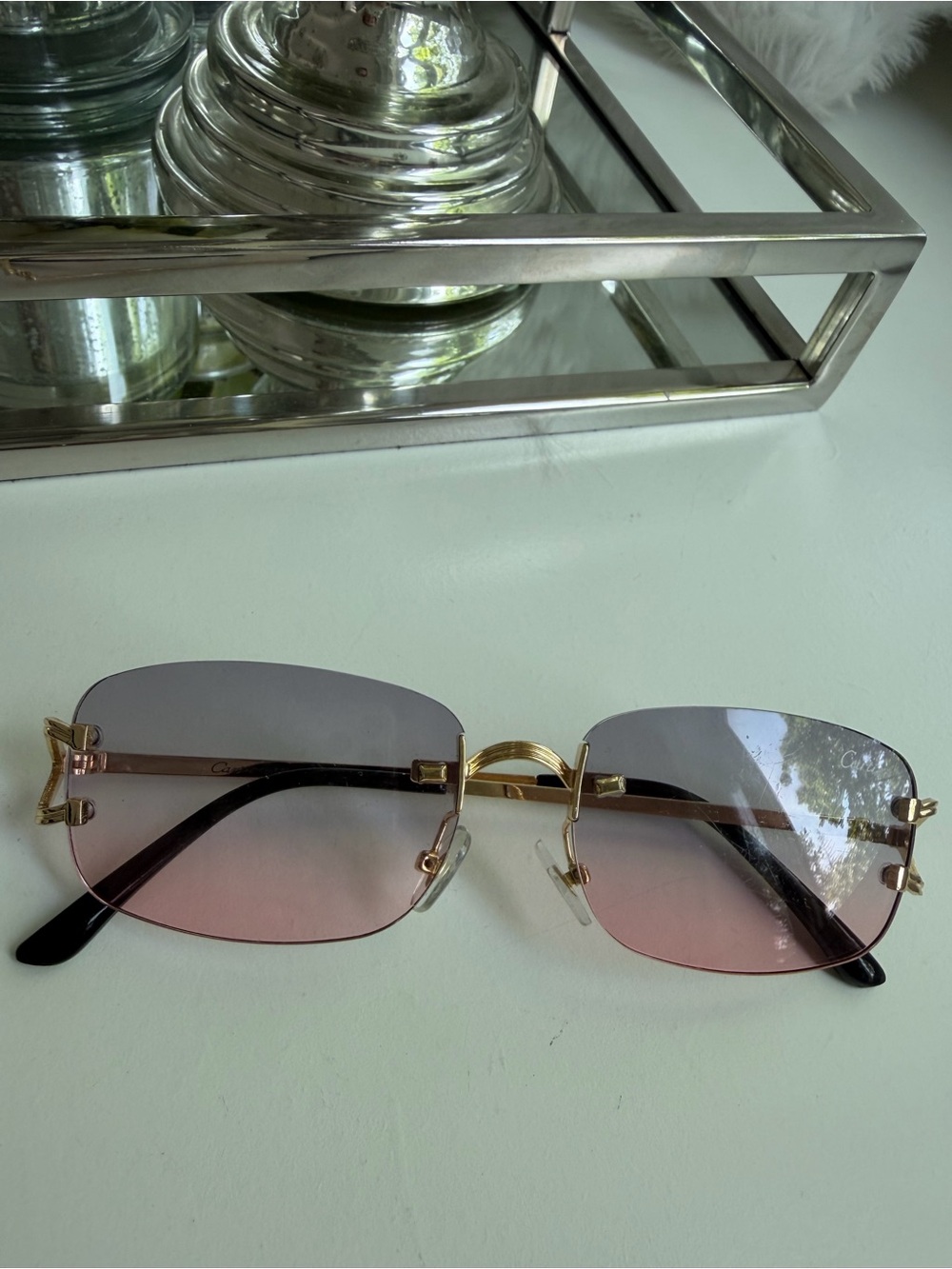 Gold Rim Gradient Pink Sunglasses - Unbranded